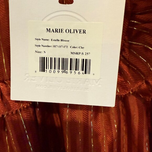 NWT Marie Oliver Estelle Blouse in Clay - Picture 2 of 2
